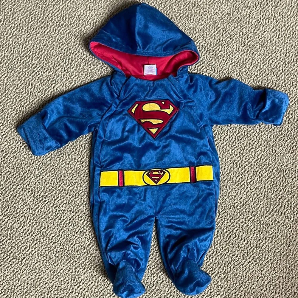 Baby Toddler Snowsuit DC Comic Superman Plush Bunting Hoodie Size 3 months